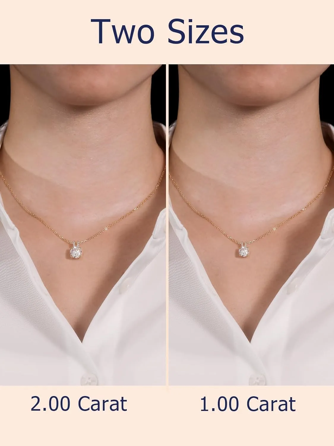 1-2 Carat Moissanite Cute Small Solitaire Necklace for Women, Round Cut/Heart Cut, Solid 925 Sterling Silver, 16"/18"/20" Adjustable Chain, Anniversary Mother's Day Valentines Gift