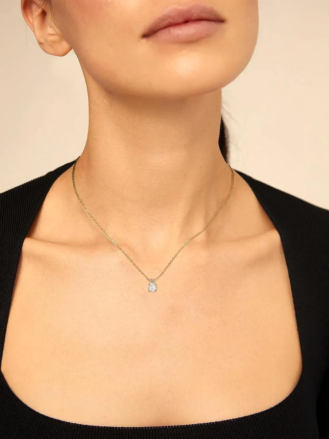 1-2 Carat Moissanite Cute Small Solitaire Necklace for Women, Round Cut/Heart Cut, Solid 925 Sterling Silver, 16"/18"/20" Adjustable Chain, Anniversary Mother's Day Valentines Gift
