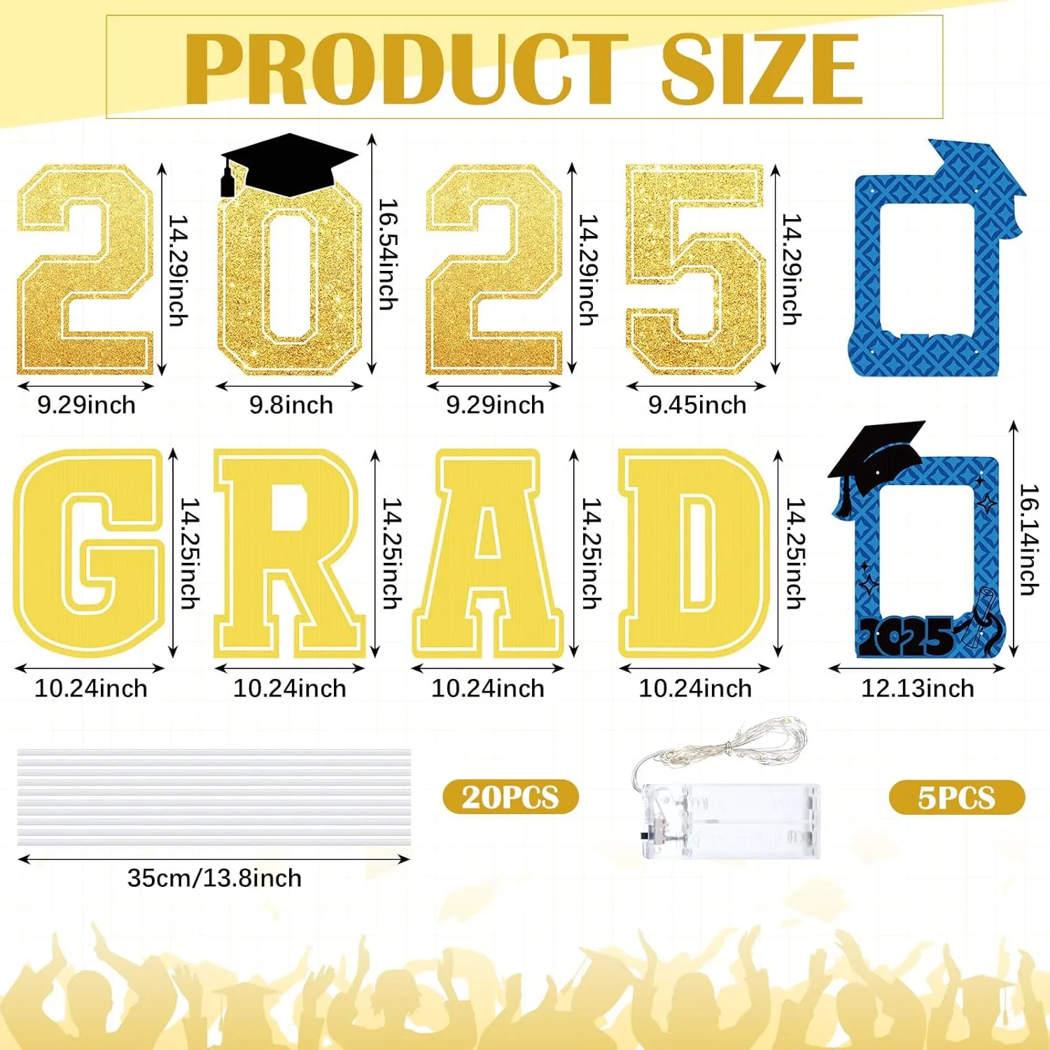 10 Pcs 2025 Graduation Yard Sign Class of 2025 Light up Congrats Grad Lawn Decoration with Photo Display DIY Grad Lighted Prom Party Yard Stakes Outdoor Decoration(Black Gold)