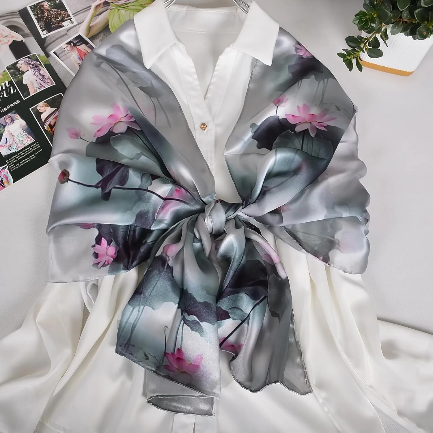 100% Mulberry Silk Scarf for Women Neck Oblong Headscarves Long Floral Print Lightweight Silk Wraps Shawls 67"*20"