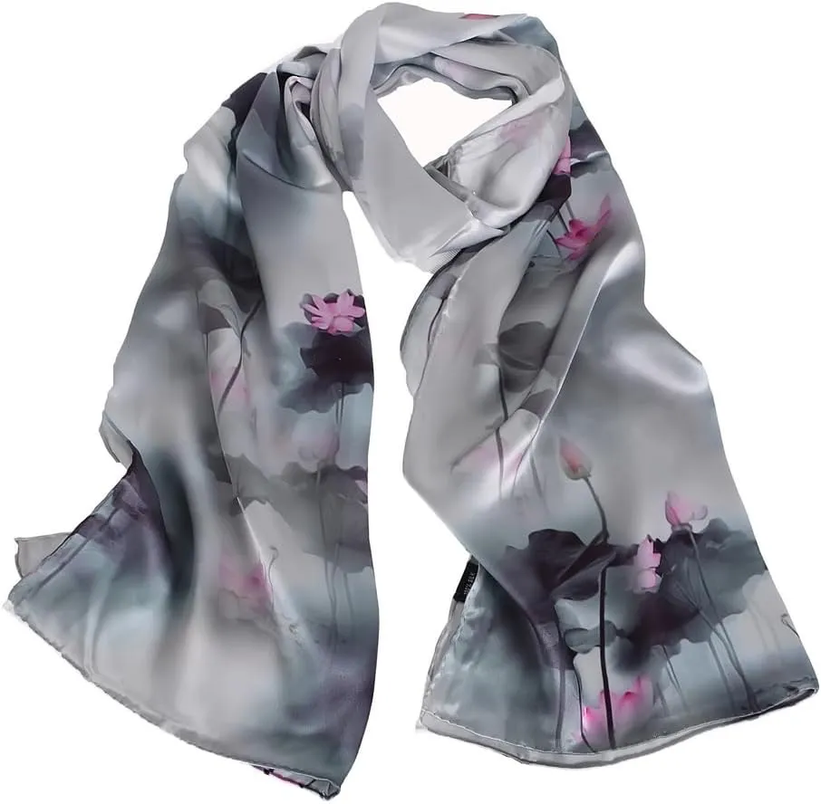 100% Mulberry Silk Scarf for Women Neck Oblong Headscarves Long Floral Print Lightweight Silk Wraps Shawls 67"*20"