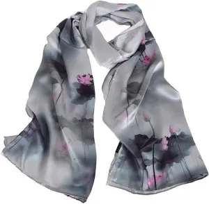 100% Mulberry Silk Scarf for Women Neck Oblong Headscarves Long Floral Print Lightweight Silk Wraps Shawls 67"*20"