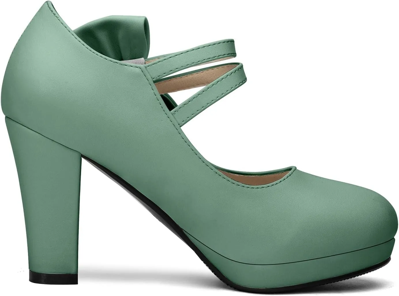 100FIXEO Chic Block High Heel Mary Jane Shoes Women Heels and Pumps Ladies Sweet Ankle Strap Dress Pumps Hook and Loop Bow Heels Closed Toe