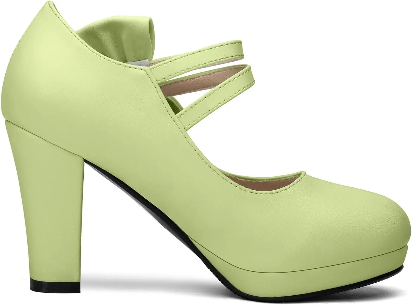 100FIXEO Chic Block High Heel Mary Jane Shoes Women Heels and Pumps Ladies Sweet Ankle Strap Dress Pumps Hook and Loop Bow Heels Closed Toe