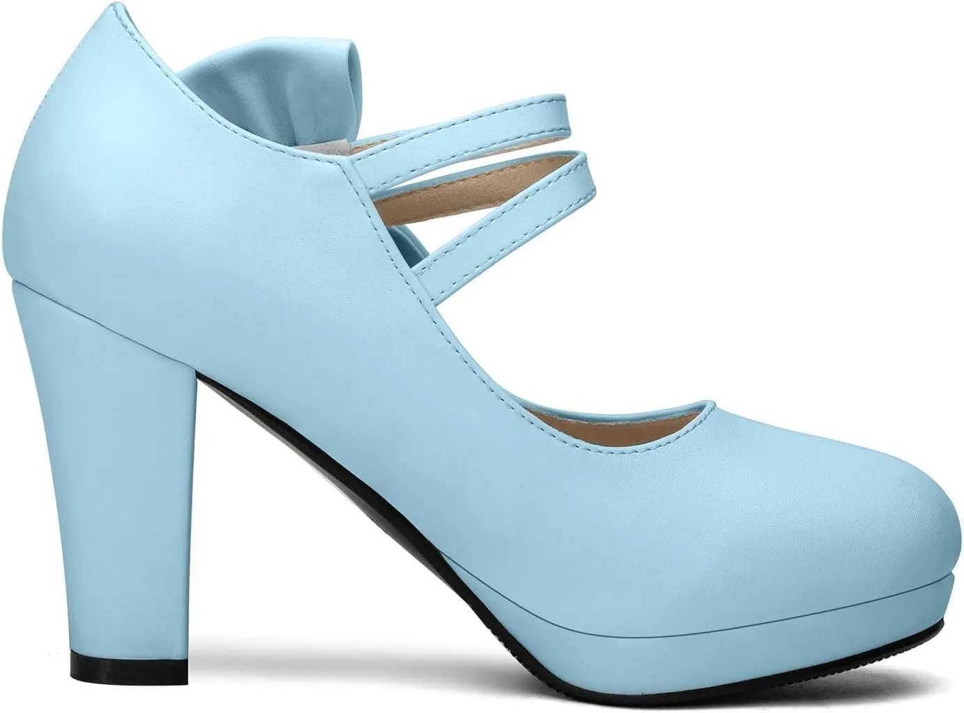 100FIXEO Chic Block High Heel Mary Jane Shoes Women Heels and Pumps Ladies Sweet Ankle Strap Dress Pumps Hook and Loop Bow Heels Closed Toe