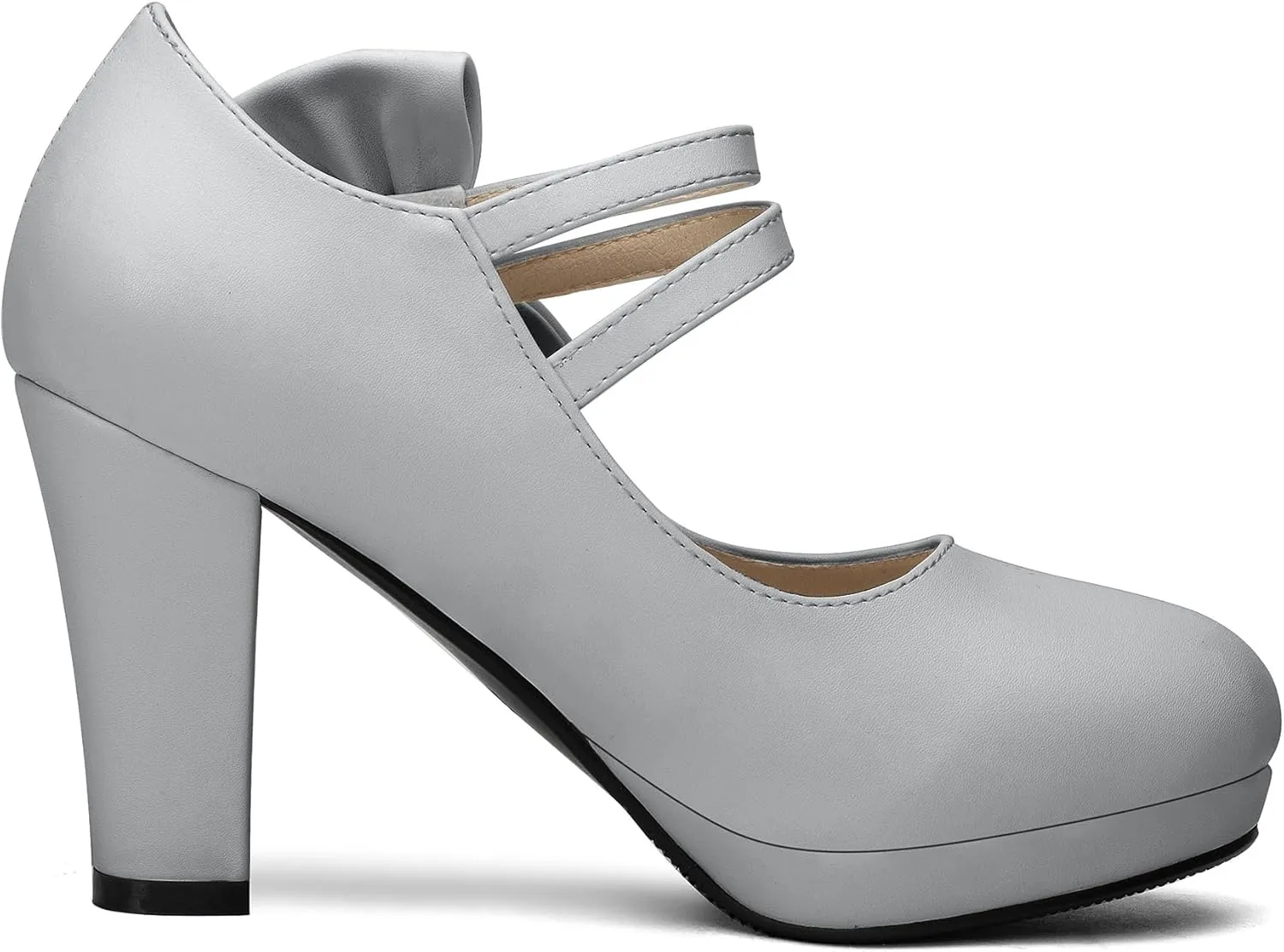 100FIXEO Chic Block High Heel Mary Jane Shoes Women Heels and Pumps Ladies Sweet Ankle Strap Dress Pumps Hook and Loop Bow Heels Closed Toe