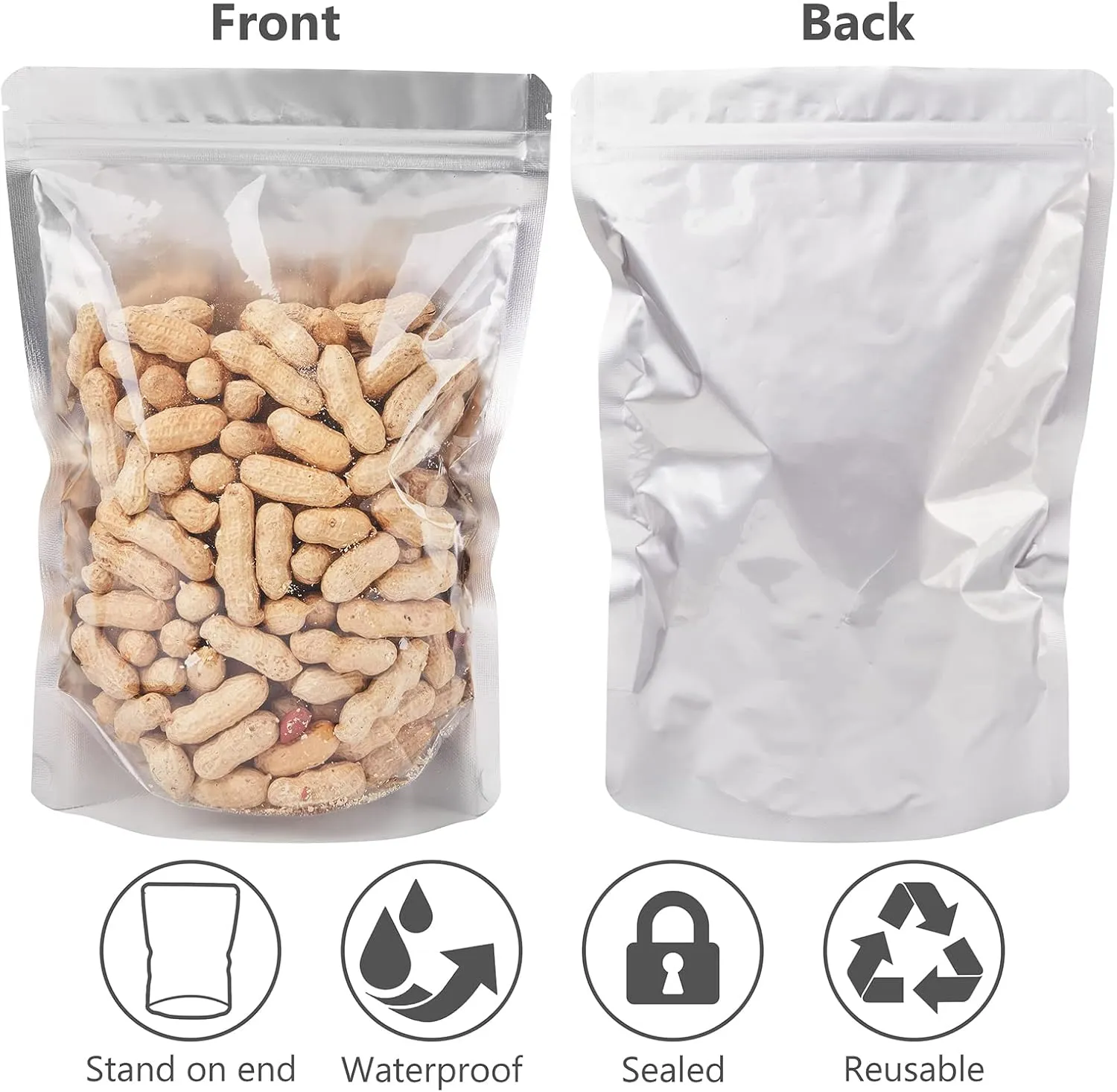 100pcs [7x10 Inch] Mylar Bags Smell Proof Bags Resealable Bags for Small Business with Clear Window stand up for Food Storage and Lip Gloss, Jewelry, Eyelash Packaging