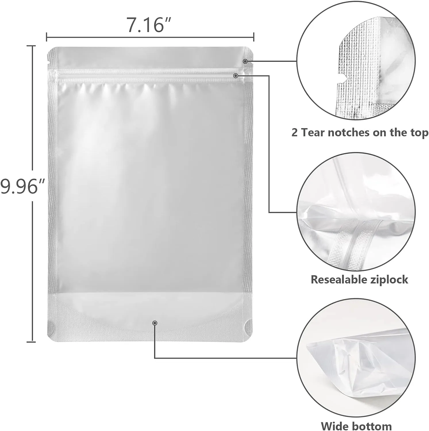 100pcs [7x10 Inch] Mylar Bags Smell Proof Bags Resealable Bags for Small Business with Clear Window stand up for Food Storage and Lip Gloss, Jewelry, Eyelash Packaging
