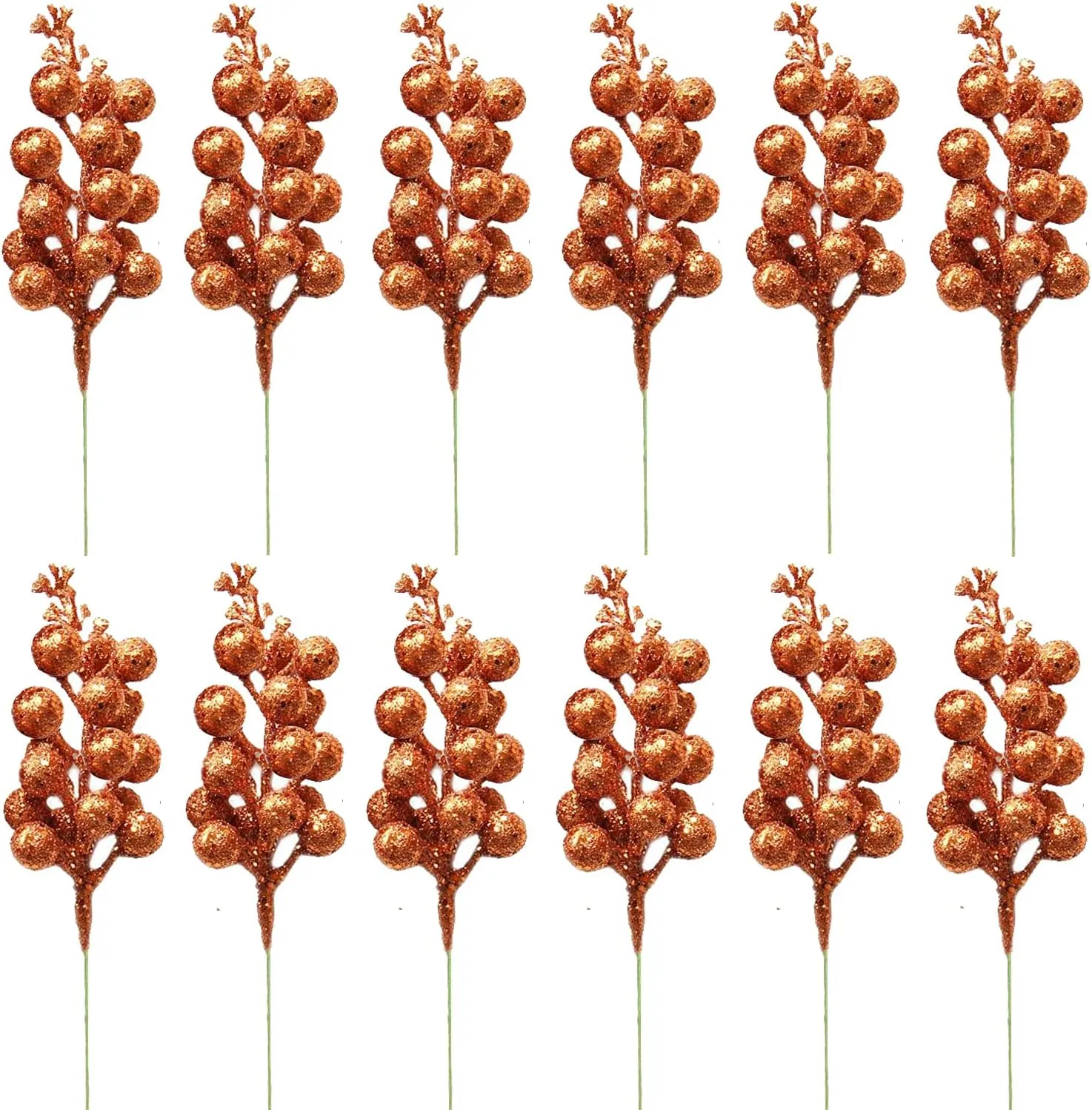 12 Pack Christmas Glitter Berries Stems, 7.8Inch Artificial Christmas Picks for Christmas Tree Ornaments, DIY Xmas Wreath, Crafts, Holiday and Home Decor, Bronze