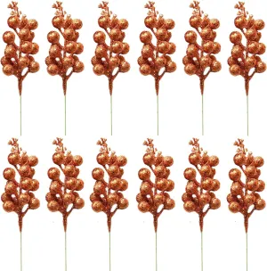 12 Pack Christmas Glitter Berries Stems, 7.8Inch Artificial Christmas Picks for Christmas Tree Ornaments, DIY Xmas Wreath, Crafts, Holiday and Home Decor, Bronze