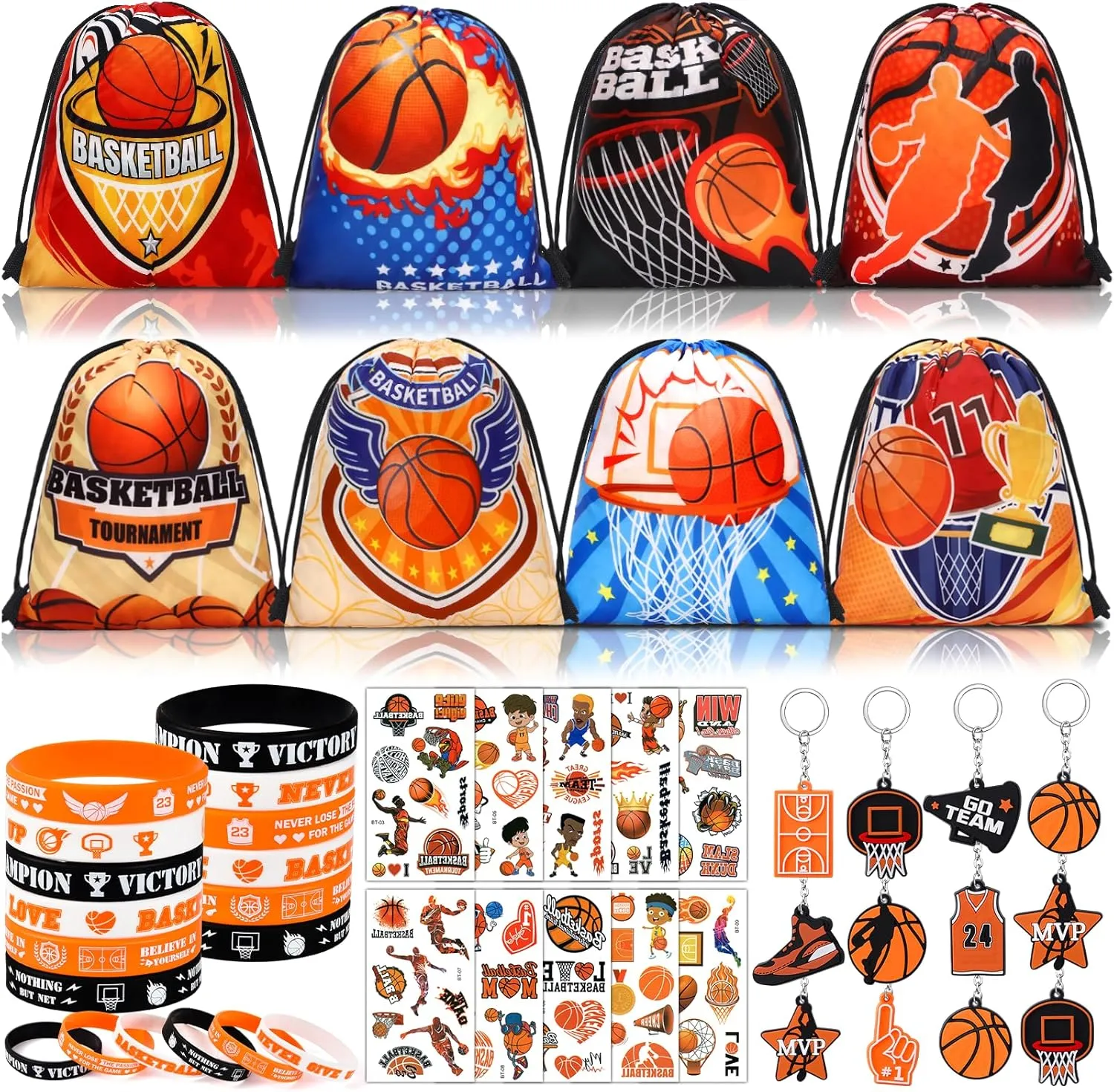 12 Set Basketball Party Favors Sports Birthday Supplies Drawstring Backpack Tattoo Sticker Toy Team Gift Adult Goodie Bag Stuffers Basketball Themed Party Favors