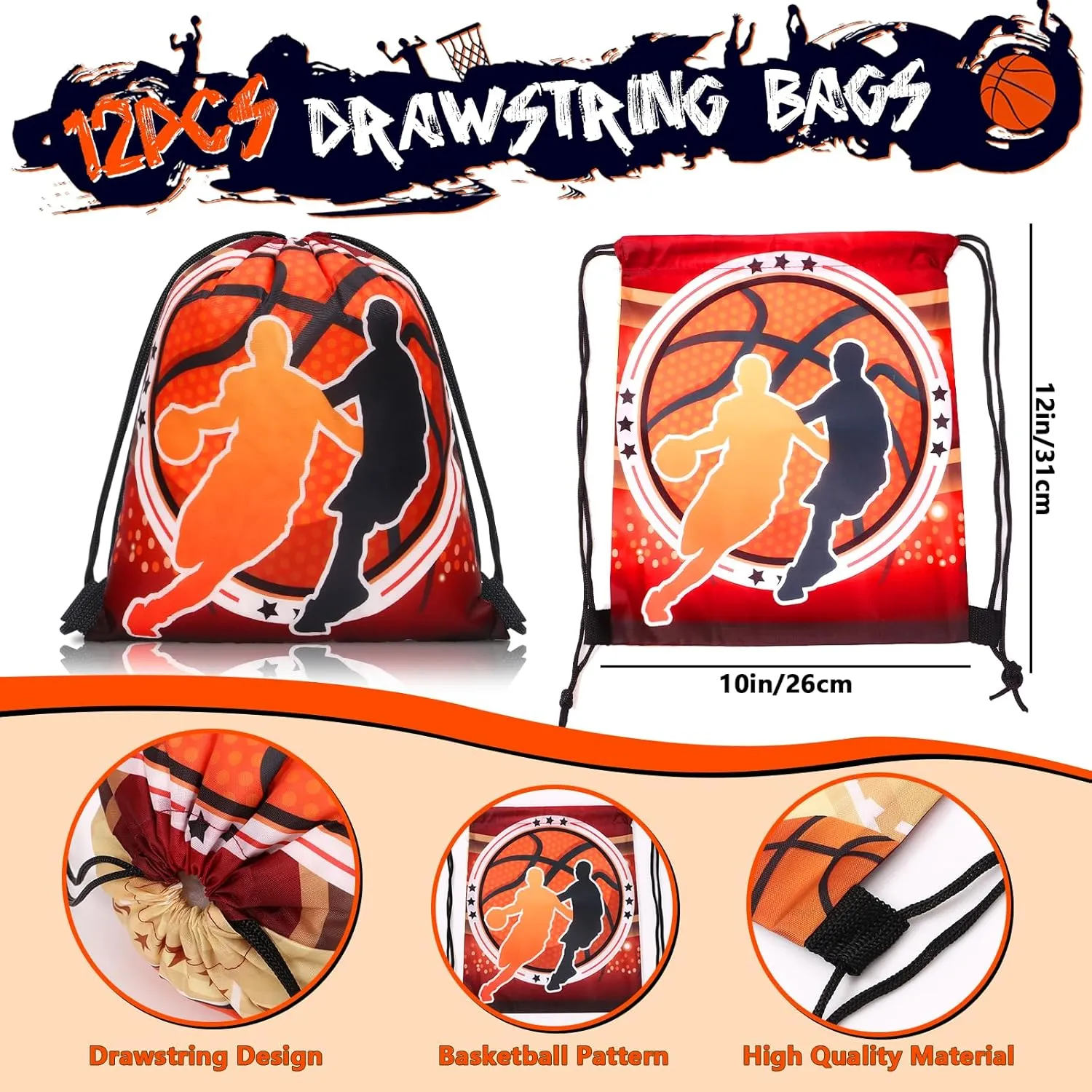 12 Set Basketball Party Favors Sports Birthday Supplies Drawstring Backpack Tattoo Sticker Toy Team Gift Adult Goodie Bag Stuffers Basketball Themed Party Favors