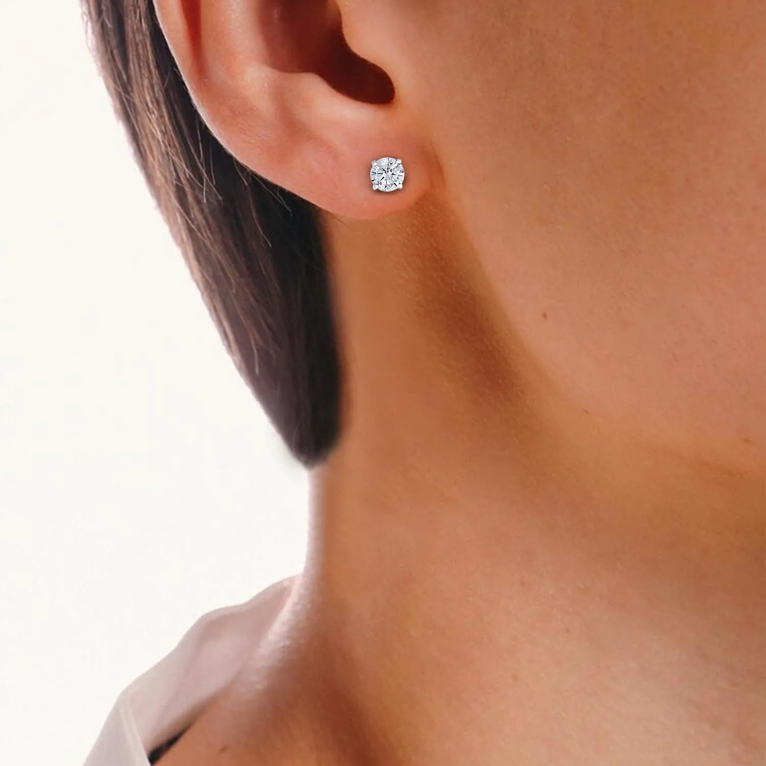 1/2 to 2 Carat Lab Grown Diamond Stud Earrings 14K White Gold VS1 Clarity for Women in Round Prong Set