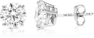 1/2 to 2 Carat Lab Grown Diamond Stud Earrings 14K White Gold VS1 Clarity for Women in Round Prong Set