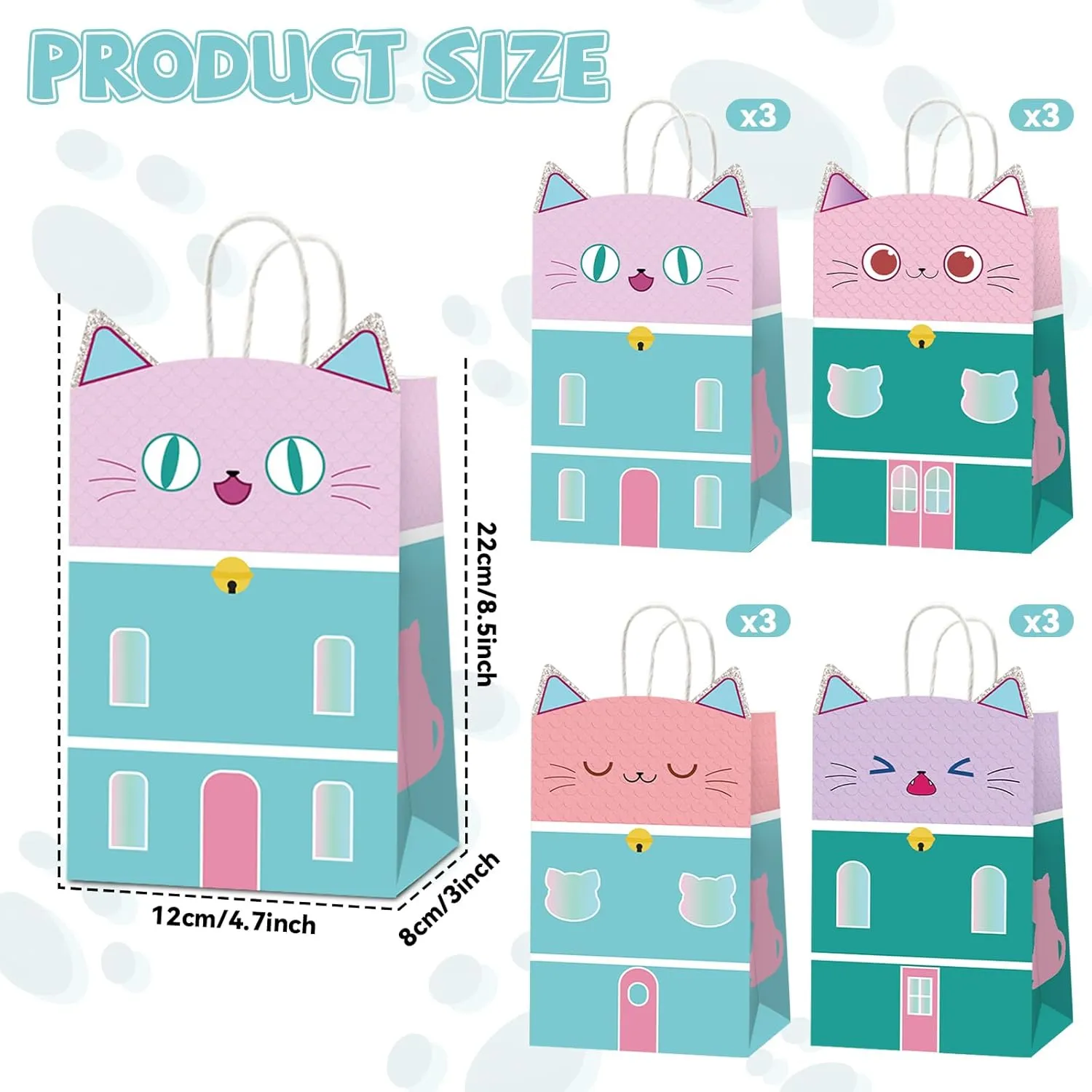 12Pcs Cat House Themed Gift Bag for Cat Party Candy Snack Goodie Bags Supplies Kitten Gift for Kids Kitten Toy Themed Birthday Children's Birthday Pet Party Decorations