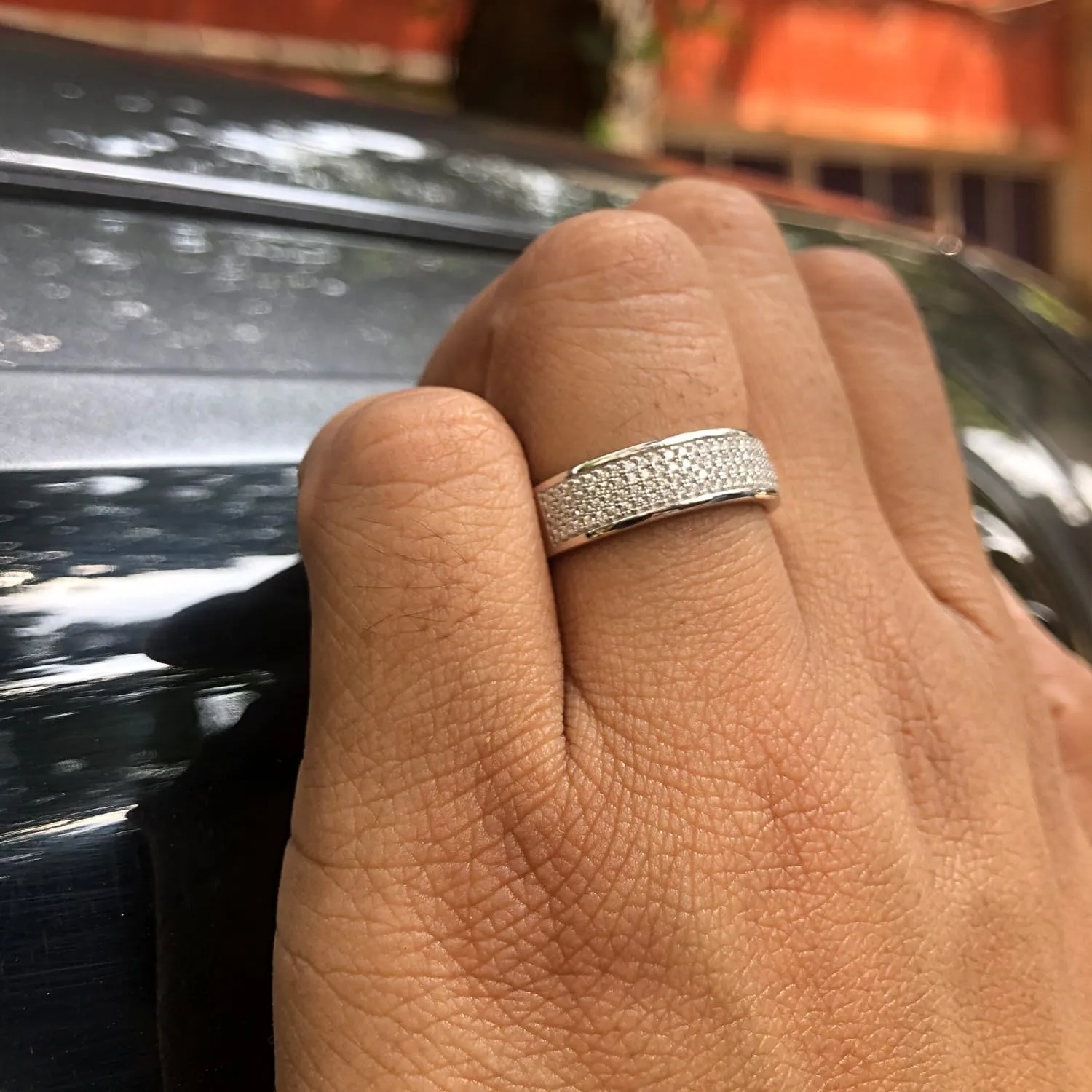 1/3 Carat Round Lab Created Moissanite & Lab Grown Diamond Men's Wedding Band Ring In 14K Gold Plated 925 Sterling Silver Jewelry (0.33 Cttw)