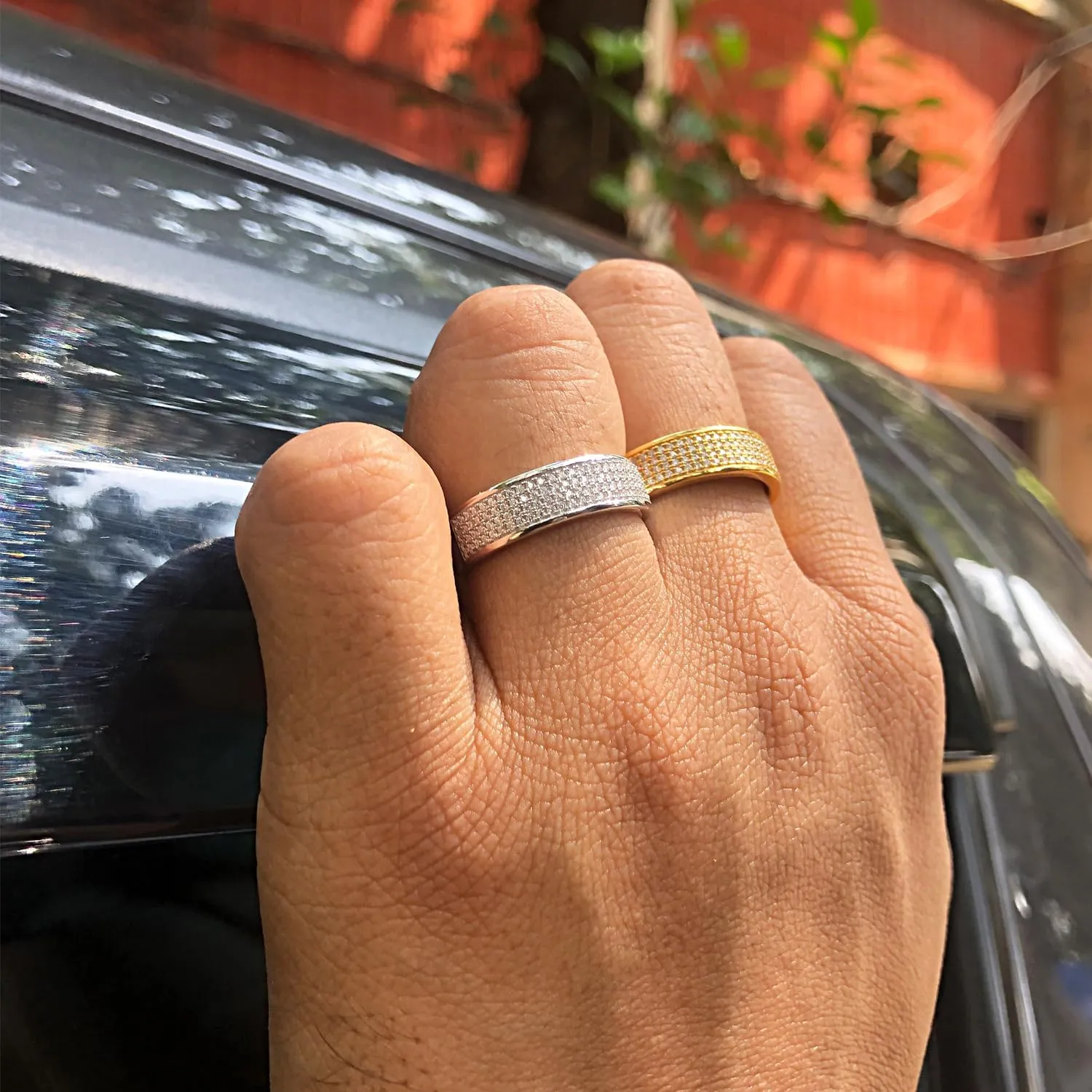 1/3 Carat Round Lab Created Moissanite & Lab Grown Diamond Men's Wedding Band Ring In 14K Gold Plated 925 Sterling Silver Jewelry (0.33 Cttw)
