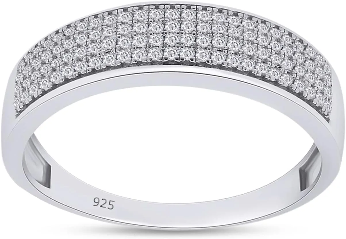1/3 Carat Round Lab Created Moissanite & Lab Grown Diamond Men's Wedding Band Ring In 14K Gold Plated 925 Sterling Silver Jewelry (0.33 Cttw)
