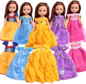 14-Inch Doll-Clothes Princess Dress - 5-Piece Fashion Outfit for 14" Dolls, Includes Snow White, Cinderella, Belle, Aurora, and Rapunzel Styles, Perfect for Playtime and Collecting
