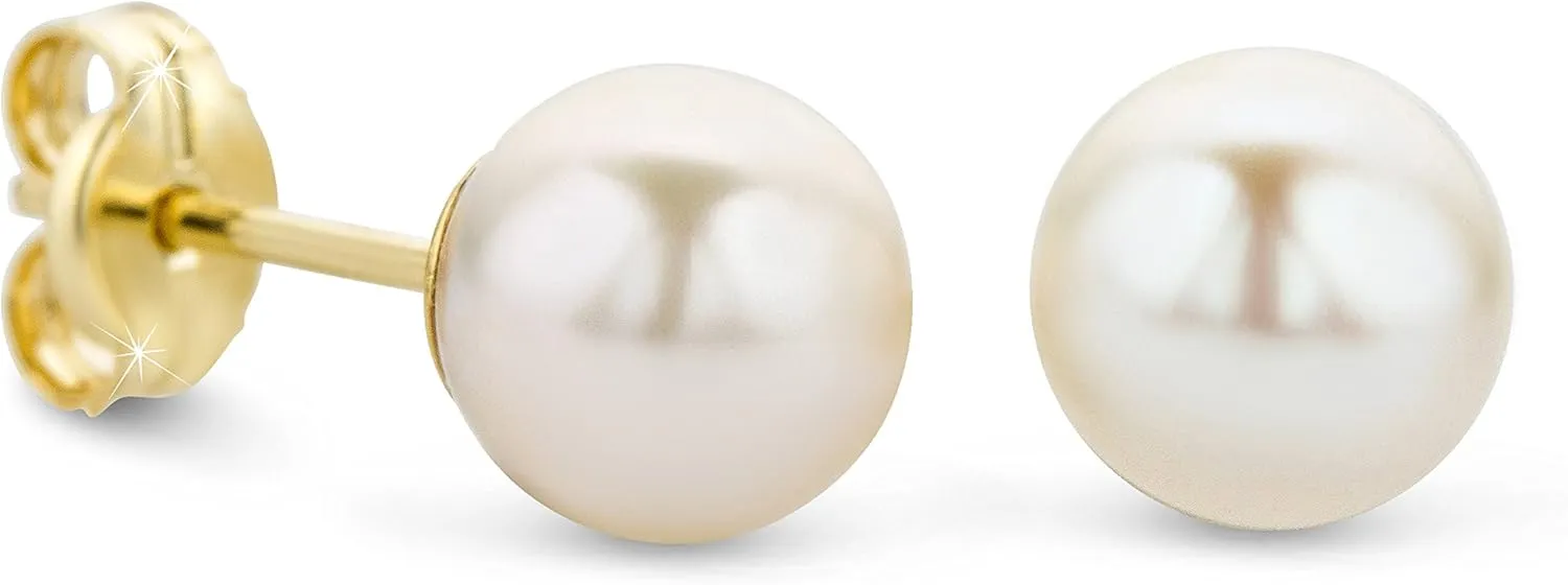 14K / 10K Gold Freshwater Pearl Stud Earrings – Classic Real Pearl Earrings for Women – Timeless & Elegant Jewelry – Perfect for Anniversary, Birthday, Wedding - Jewelry for Women