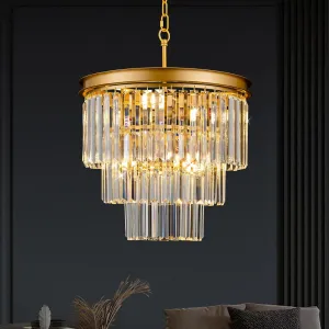 15.7" Gold Crystal Chandelier,Modern 3-Tier Crystal Pendant Lights 6-Light Luxury Hanging Ceiling Light Fixture for Hallway Dining Room Living Room Bedroom Kitchen Island Stairway