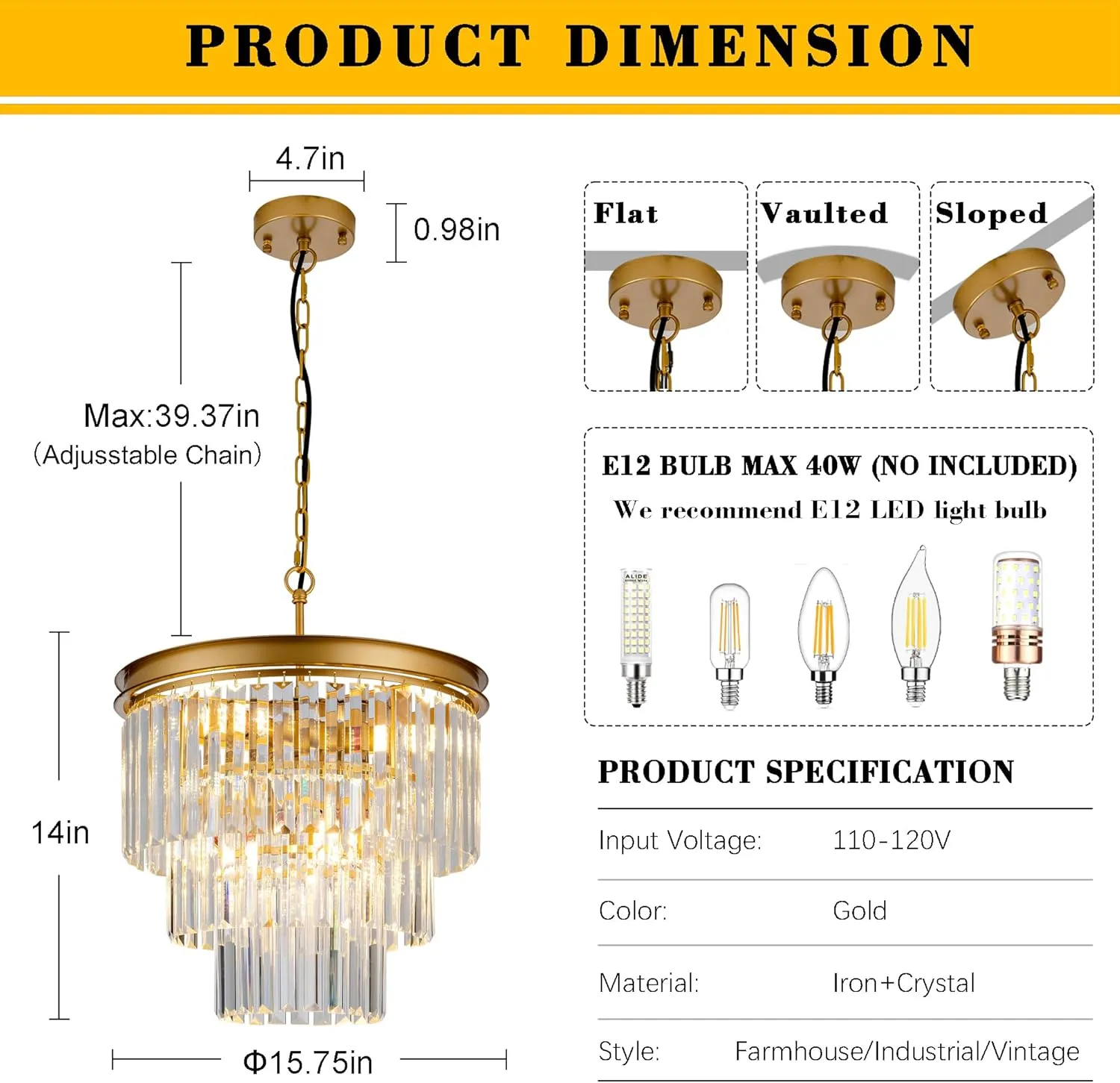 15.7" Gold Crystal Chandelier,Modern 3-Tier Crystal Pendant Lights 6-Light Luxury Hanging Ceiling Light Fixture for Hallway Dining Room Living Room Bedroom Kitchen Island Stairway