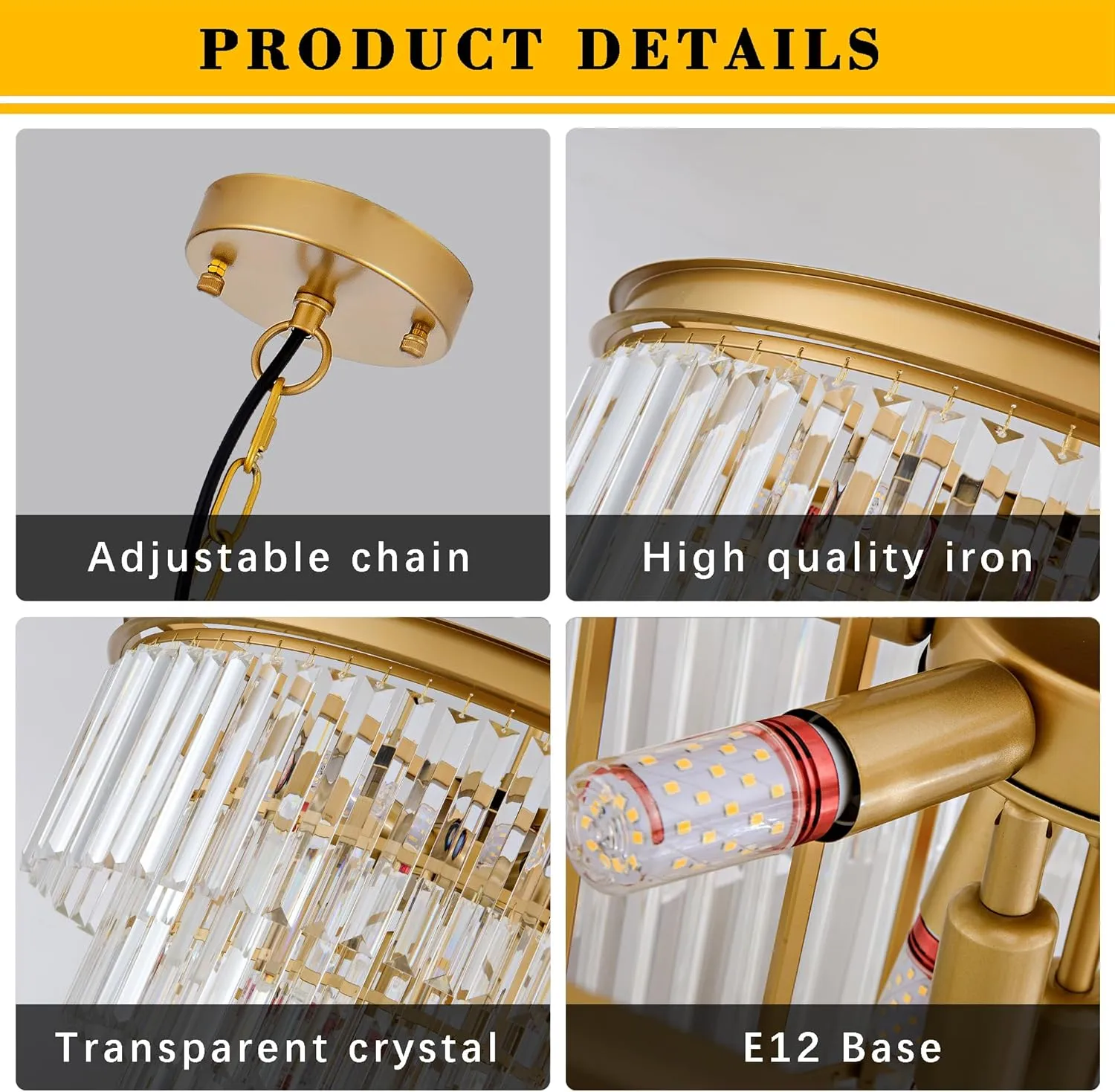 15.7" Gold Crystal Chandelier,Modern 3-Tier Crystal Pendant Lights 6-Light Luxury Hanging Ceiling Light Fixture for Hallway Dining Room Living Room Bedroom Kitchen Island Stairway