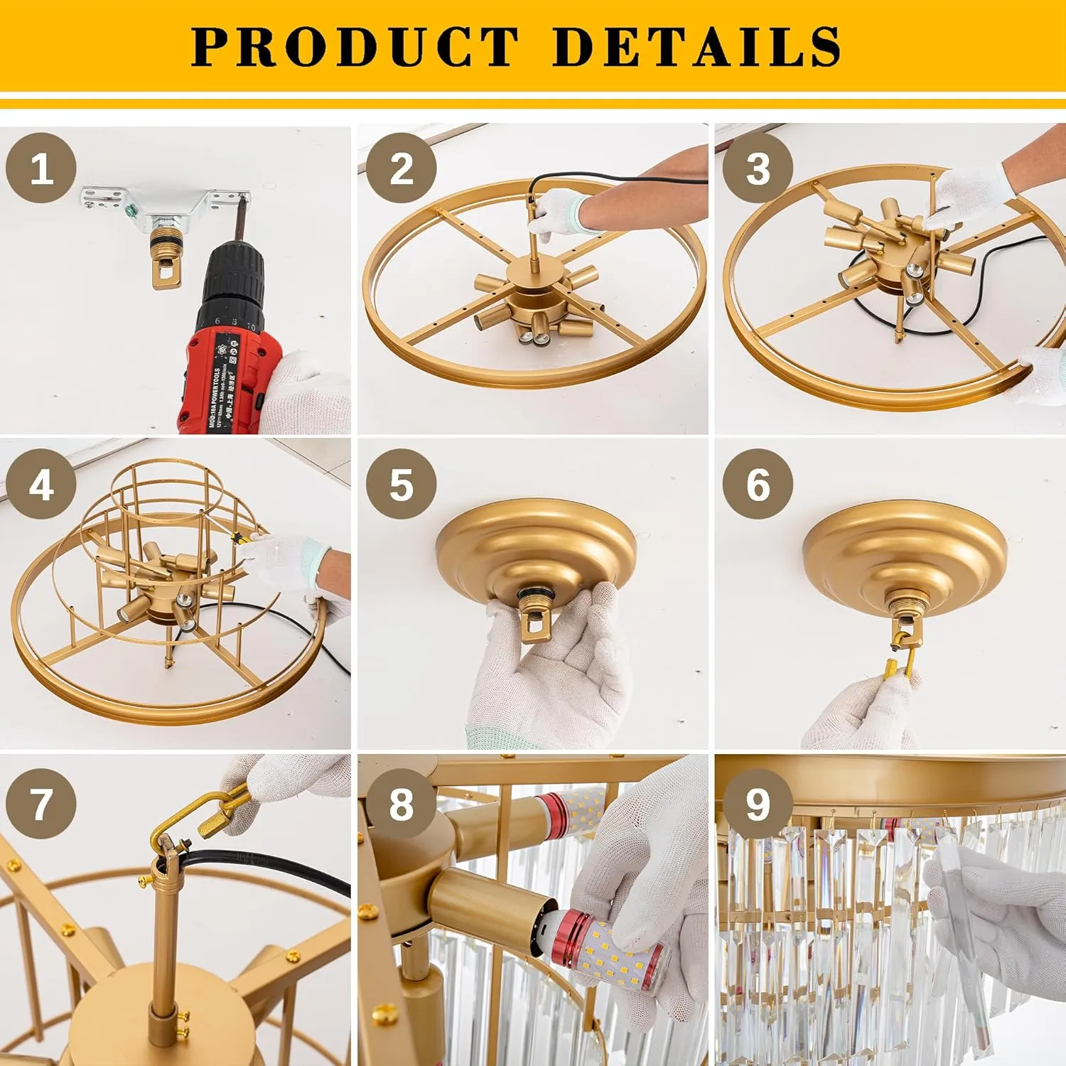 15.7" Gold Crystal Chandelier,Modern 3-Tier Crystal Pendant Lights 6-Light Luxury Hanging Ceiling Light Fixture for Hallway Dining Room Living Room Bedroom Kitchen Island Stairway