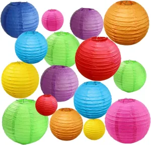 16pcs Colorful Paper Lanterns Multi-Size Hanging Ball Lanterns for Birthday Wedding Bridal Baby Shower Home Office Classroom Outdoor Indoor Party Decoration (Size of 4”, 6”, 8”, 10”)