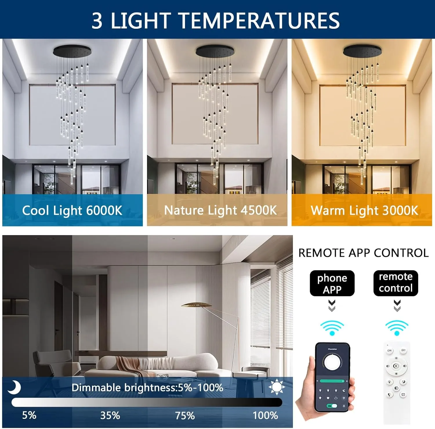 197" Long High Ceiling Chandelier 30-Lights Modern Bubble Crystal LED Light Fixture Dimmable Flush Mount Living Room Ceiling Pendant Light Staircase Foyer Entryway Dining Room Pendant Lighting