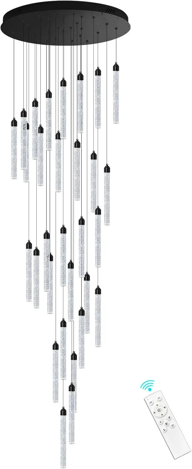 197" Long High Ceiling Chandelier 30-Lights Modern Bubble Crystal LED Light Fixture Dimmable Flush Mount Living Room Ceiling Pendant Light Staircase Foyer Entryway Dining Room Pendant Lighting