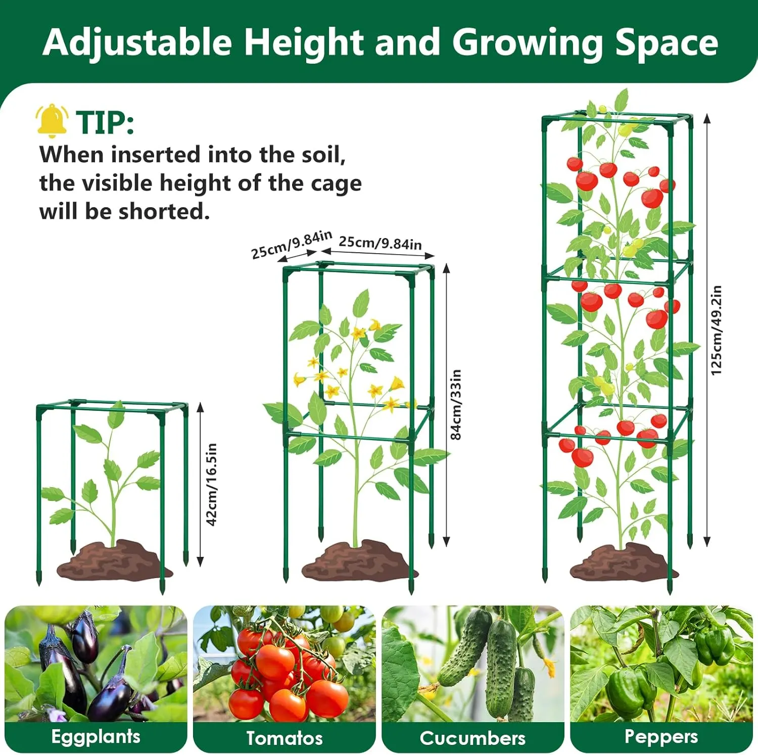 2 Pack Tomato Cages for Garden, 49 Inch Tall Tomato Cage with 7 Gallon Planter Bags, Plant Support Trellis Frames for Garden Cucumber Vegetables Plants Climbing Outdoor Indoor