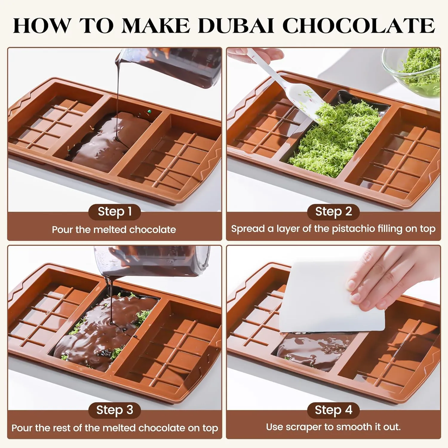 2 Pcs Chocolate Bar Molds Deep Large Chocolate Molds Silicone Break Apart Thick Silicone Molds for Candy Bar, With 100 Pcs Bags and 1 Pc Scraper Set (10 Snap）