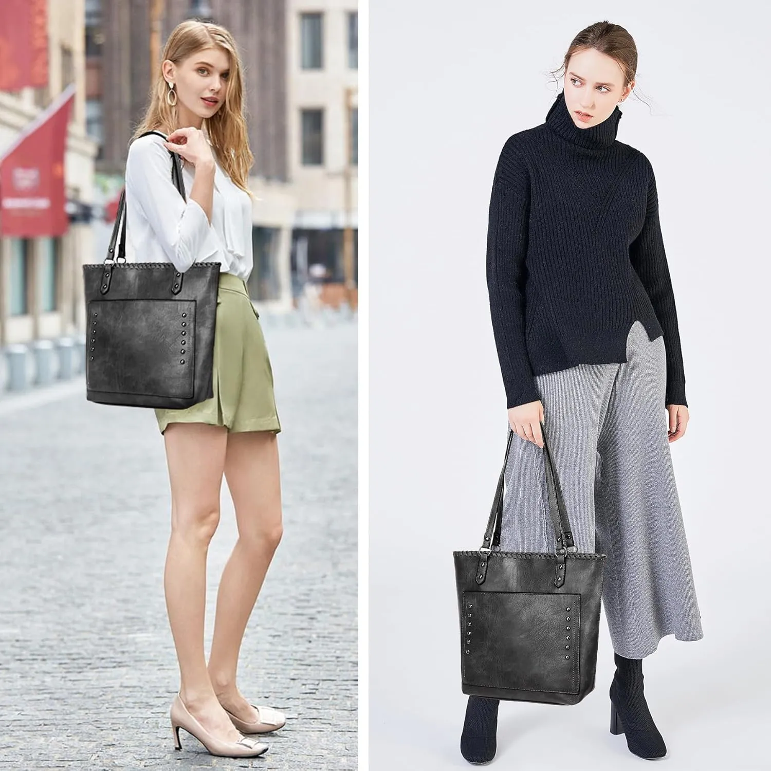 2 pcs Leather Tote Bag for Women Ladies Top Handle leather Purses and shoulder Handbags