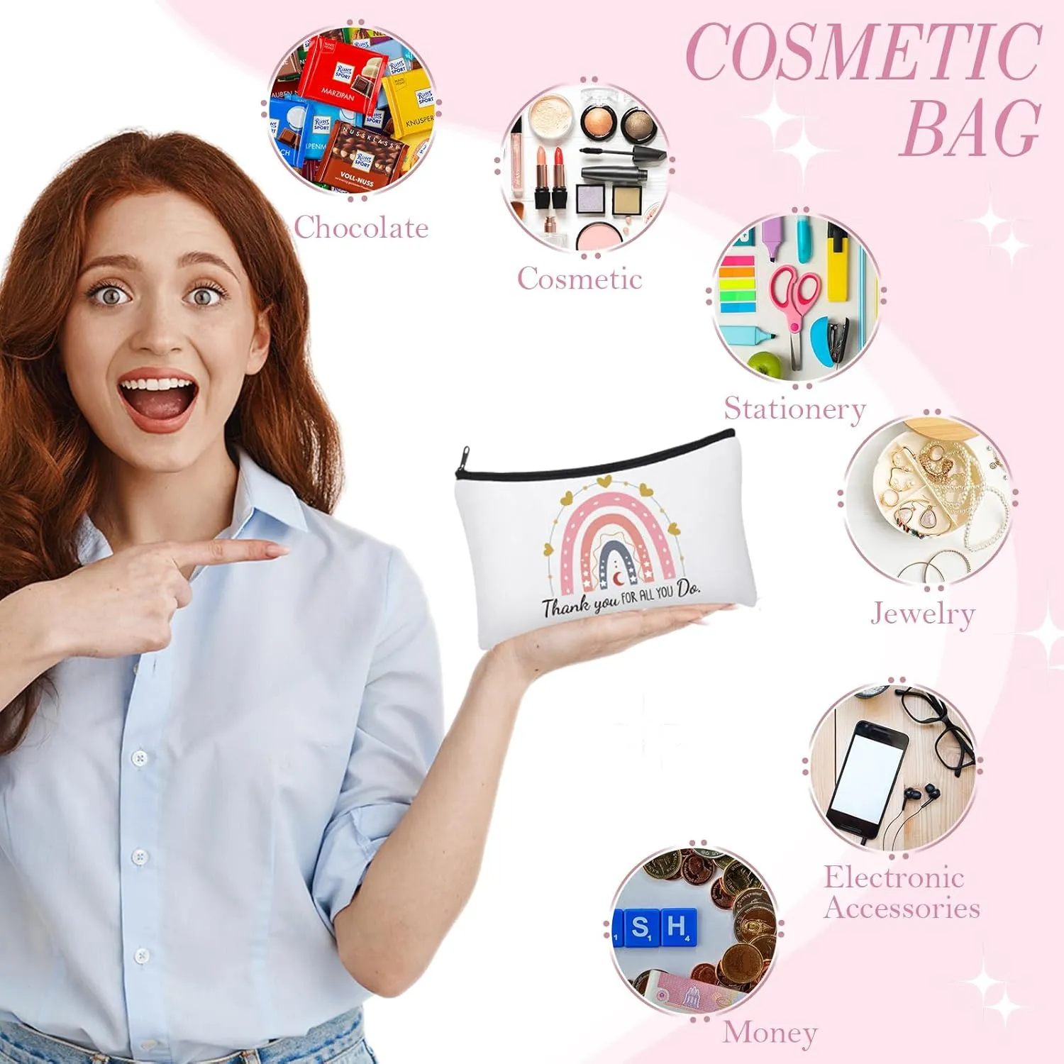 24 Pcs Rainbow Cosmetic Bags Motivational Quotes Makeup Bag Inspirational Makeup Pouch with Zipper Inspirational Gifts for Women Coin Purse for Teacher Graduation Birthday Party (Inspirational)