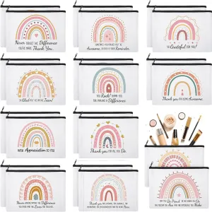 24 Pcs Rainbow Cosmetic Bags Motivational Quotes Makeup Bag Inspirational Makeup Pouch with Zipper Inspirational Gifts for Women Coin Purse for Teacher Graduation Birthday Party (Inspirational)