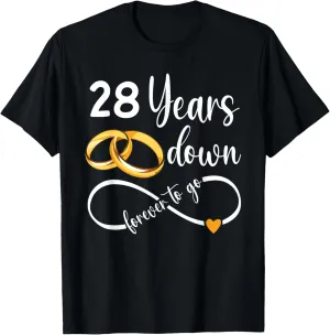 28 Years Down Forever To Go Couple 28th Wedding Anniversary T-Shirt