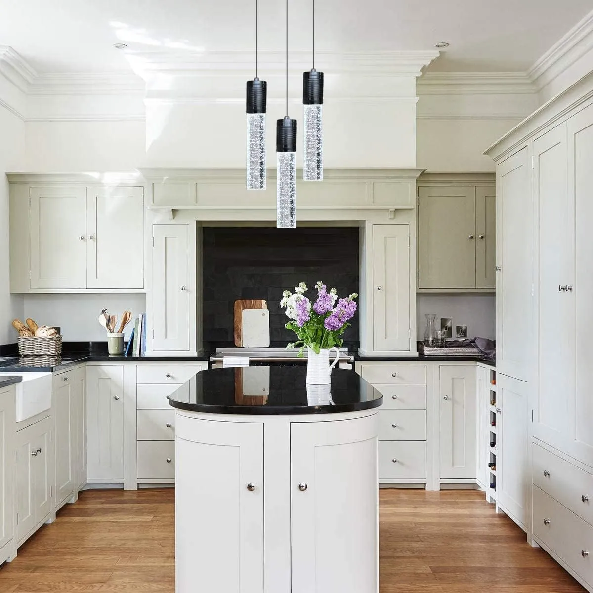 3 Lights Independent Kitchen Island Dining Room Lights Black Pendant Light Fixtures Linear Chandeliers 3 Pendant Lights for Kitchen Island Modern Pendant Light Fixtures, Day Light Bulbs Included