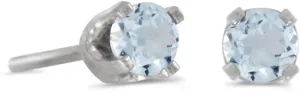 3 mm Petite Round Genuine Aquamarine Stud Earrings in 14k White Gold