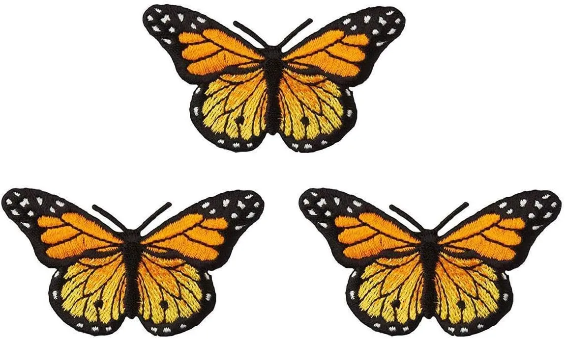 3 Pieces 3" W x 1.75" L Monarch Butterfly Iron on Patches Embroidery Applique Patches for Arts Crafts DIY Decor, Jeans, Jackets, Clothing, Bags (Monarch Butterfly)