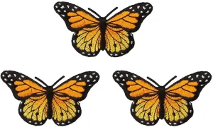3 Pieces 3" W x 1.75" L Monarch Butterfly Iron on Patches Embroidery Applique Patches for Arts Crafts DIY Decor, Jeans, Jackets, Clothing, Bags (Monarch Butterfly)