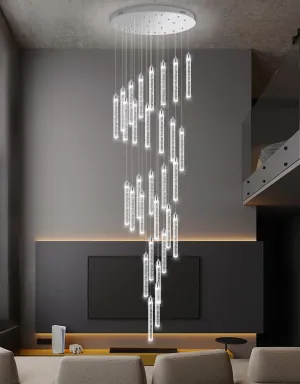 30-Light 197'' High Ceiling Chandeliers Modern Crystal Chandeliers for Entryway Long Spiral LED Dimmable Chandelier Flush Mount Ceiling Staircase Foyer Living Room Sloped ceilings Light Fixture