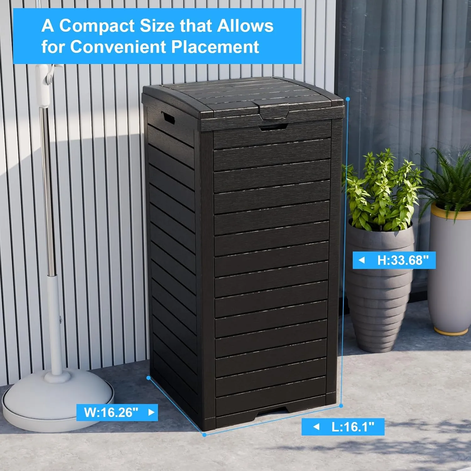 31 Gallon Outdoor Trash Can with Lid and Drip Tray, Waterproof Resin Garbage Can for Patio, Backyard, Deck and Kitchen