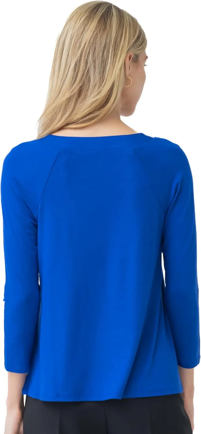 3/4 Sleeve Boat Neck Metal Ring Detail Top Jet Black