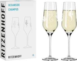 3851001 Champagne Glass 250 ml - Set of 2 Oceanside No. 1 Series - 2 Pieces, Seahorse Motif - Made in Germany