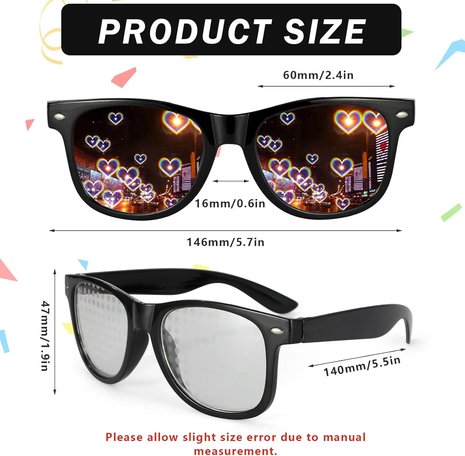 3Pcs Diffraction Glasses, 3D Prism Rainbow Heart Star Effect Light Refraction Glasses for Edm Party - Women Men Rave