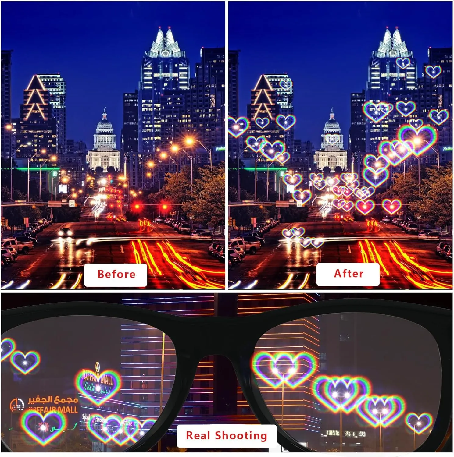 3Pcs Diffraction Glasses, 3D Prism Rainbow Heart Star Effect Light Refraction Glasses for Edm Party - Women Men Rave