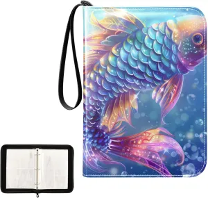 4 Pockets Trading Card Album Holder Book Folder Sports Card Binder Sparkling Fish Scales 400 Double Side Pockets for 3 Ring Binder Zipper