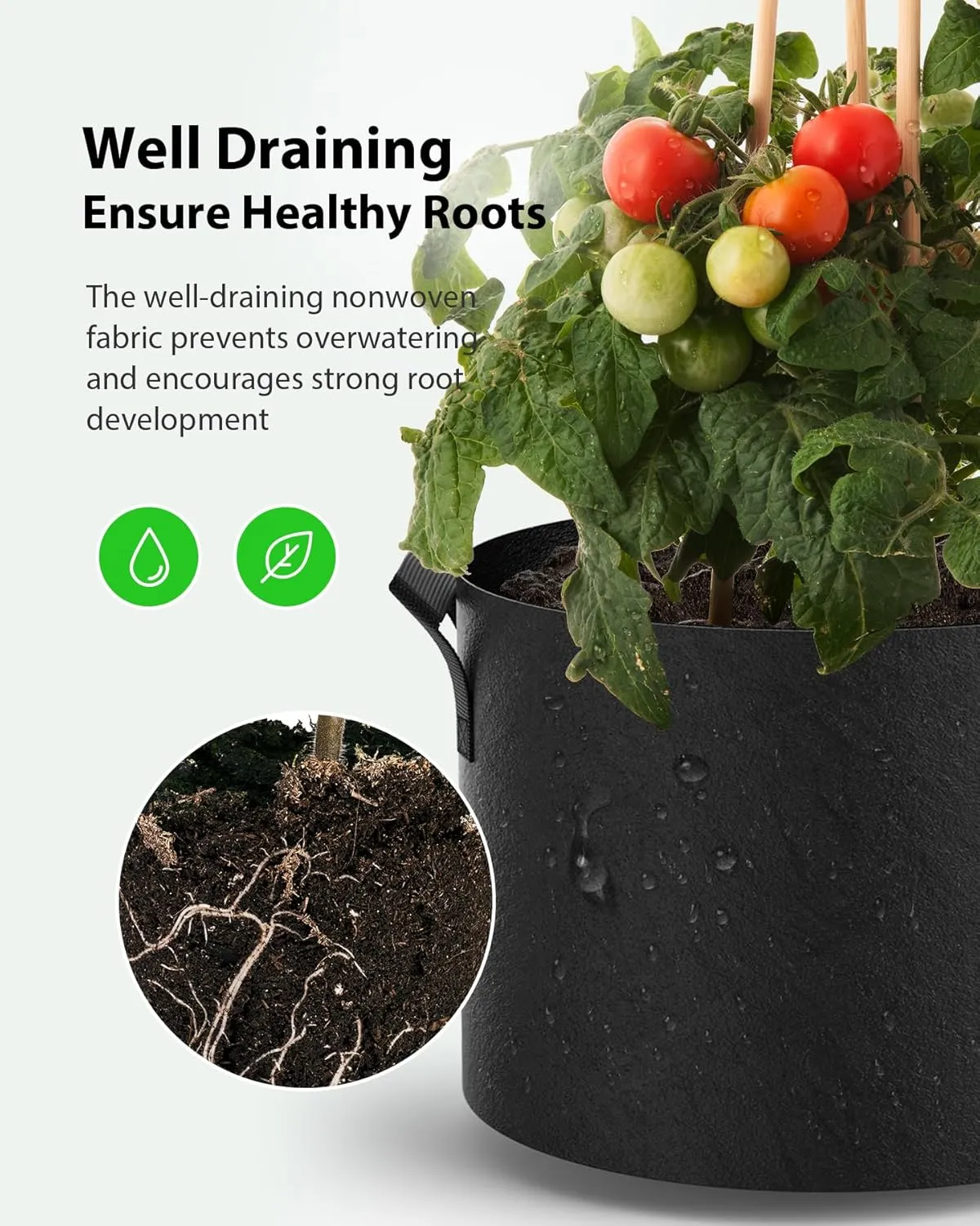 5-Pack Grow Bags 10 Gallon Thickened Plant Grow Bags Multi-Purpose Nonwoven Fabric Pots with Durable Handles, Outdoor Garden Plant Pots for Fruits Vegetables Flowers Herb Bonsai Plants, Black