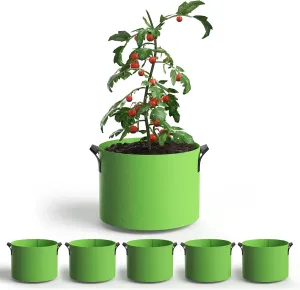 5-Pack Grow Bags 2 Gallon Thickened Plant Grow Bags Multi-Purpose Nonwoven Fabric Pots with Durable Handles, Outdoor Garden Plant Pots for Fruits Vegetables Flowers Herb Bonsai Plants, Green